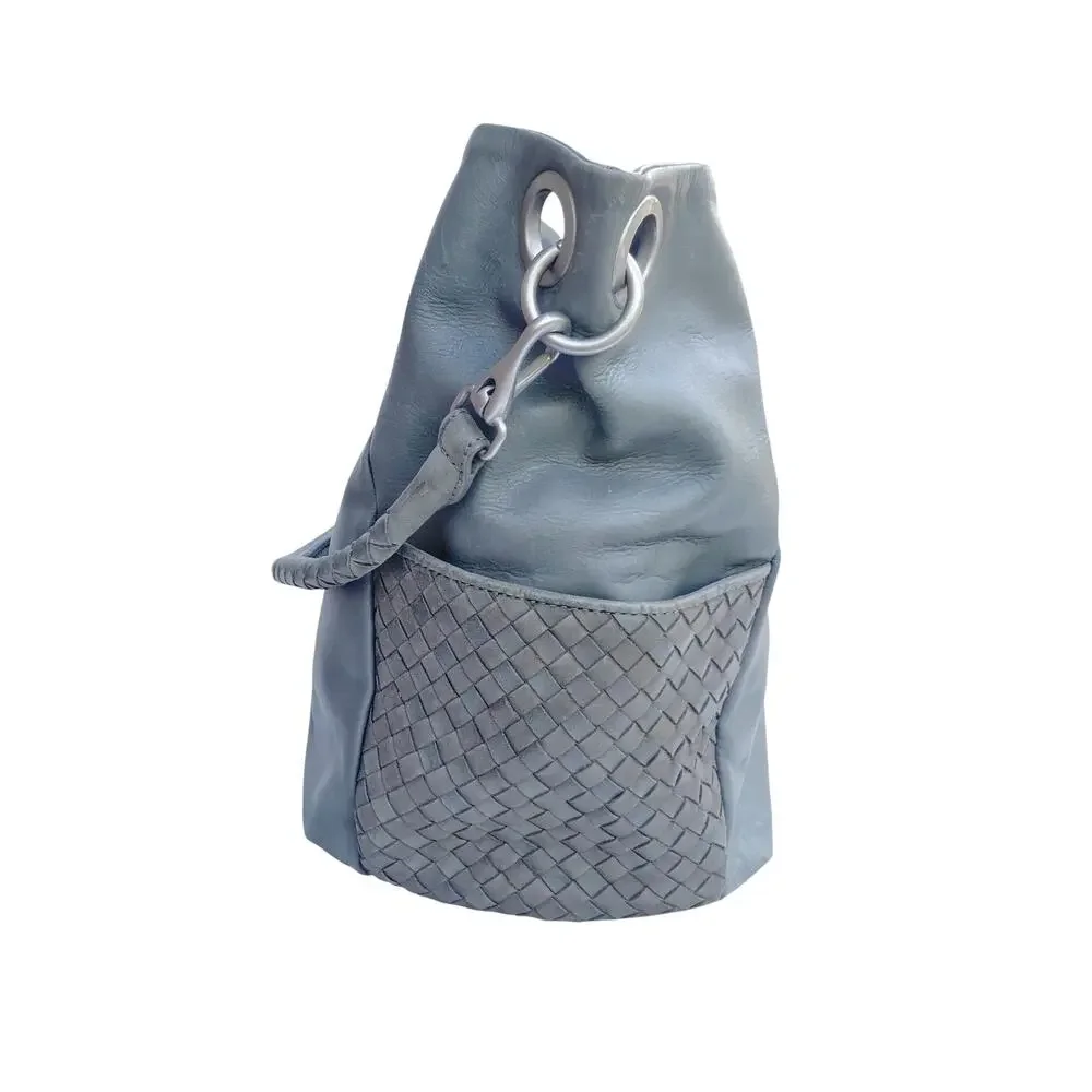 Liebeskind Berlin Jay Oversized Tumbled Leather Bucket Hobo Shoulder Bag Gray